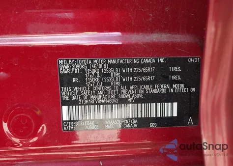 2021 Toyota Rav4 Le z USA, uszkodzony, nr VIN 2T3H1RFV8MW146042